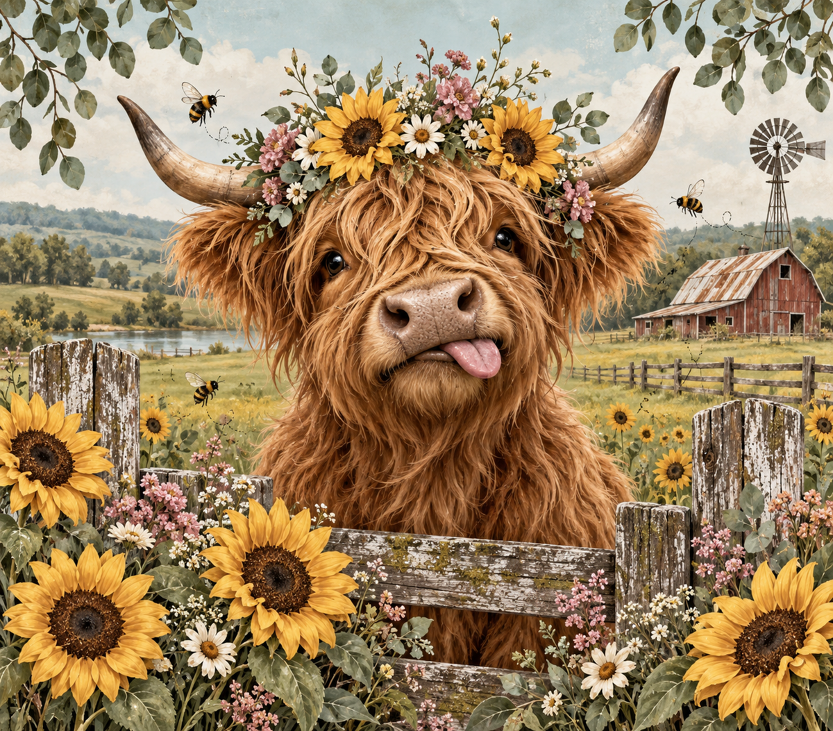 Cute Highland Cow with Flowers Tumbler Wrap Sublimation Design – Digital Download PNG