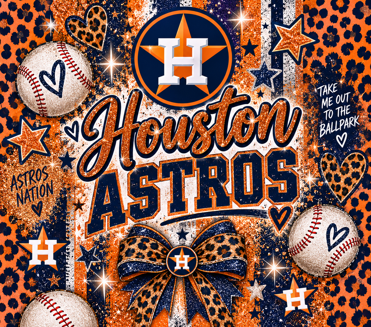 Houston Astros Balls and Bows Tumbler Wrap – Digital Download PNG