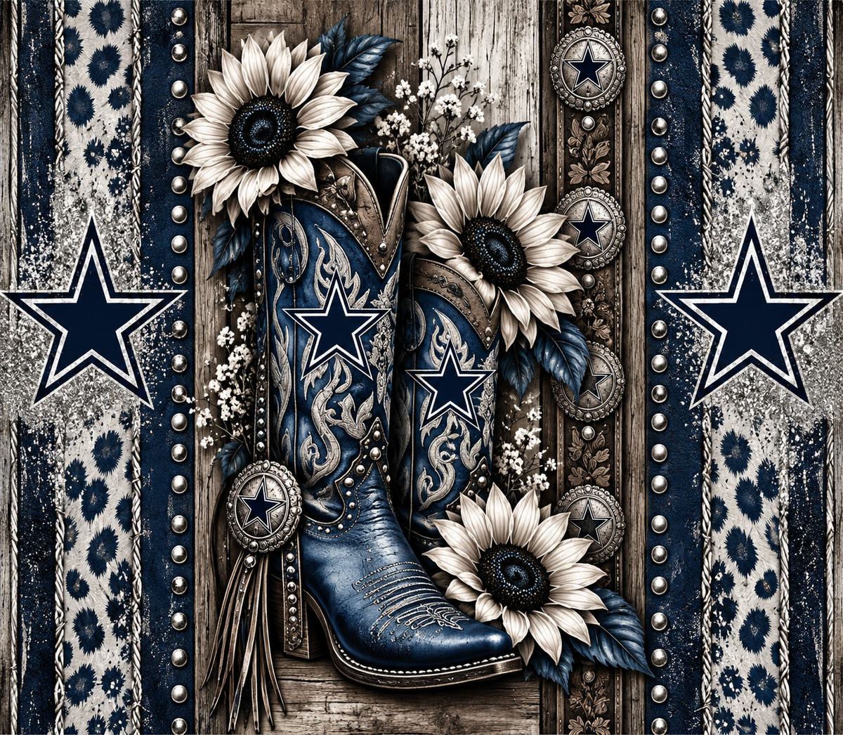 Dallas Cowboys Boots and Flowers Tumbler Wrap – Digital Download PNG