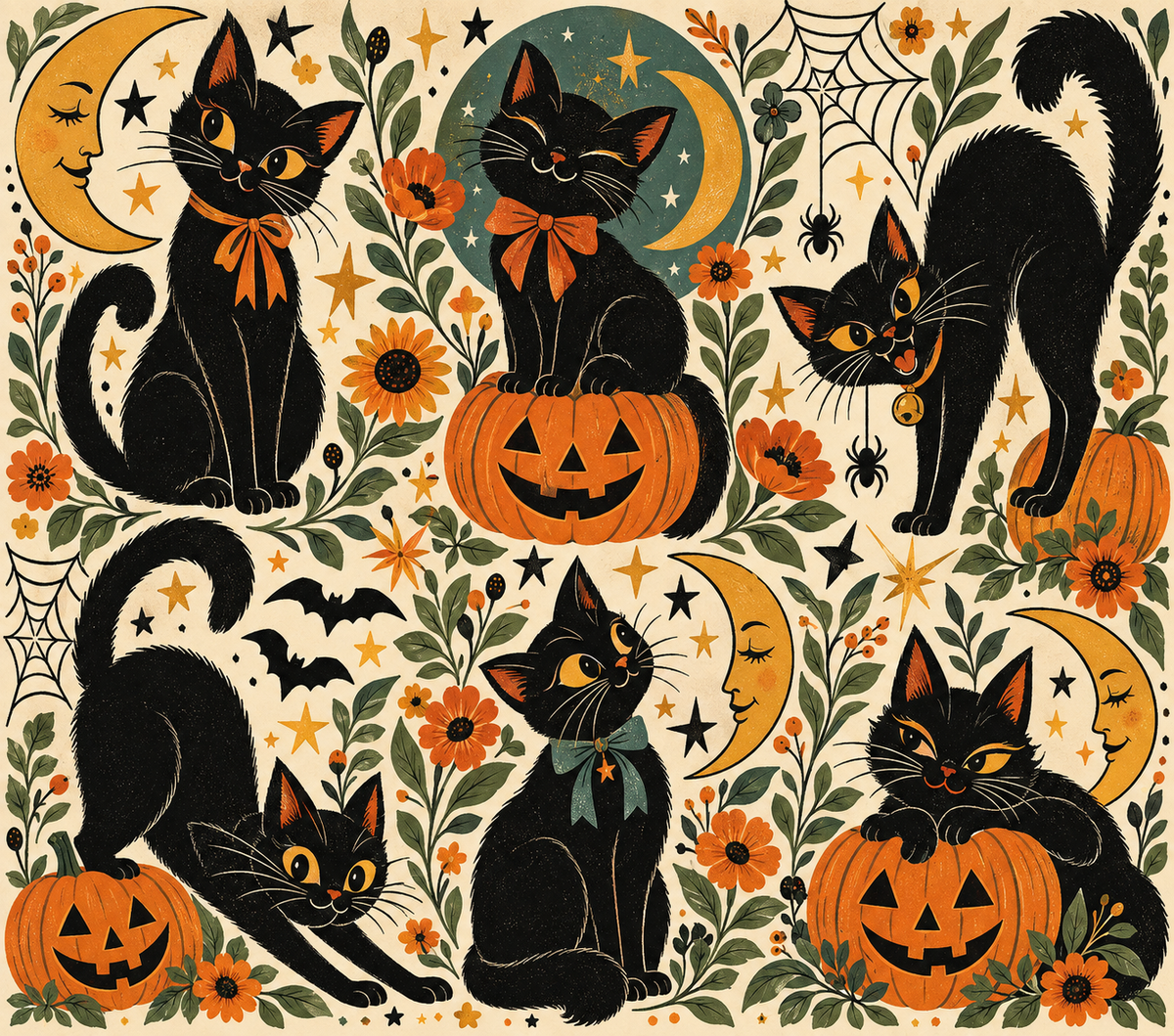 Black Cat and Pumpkins