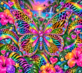 Lisa Frank Inspired Wild Butterfly & Leopard Print Tumbler Wrap Sublimation Design – Digital Download PNG
