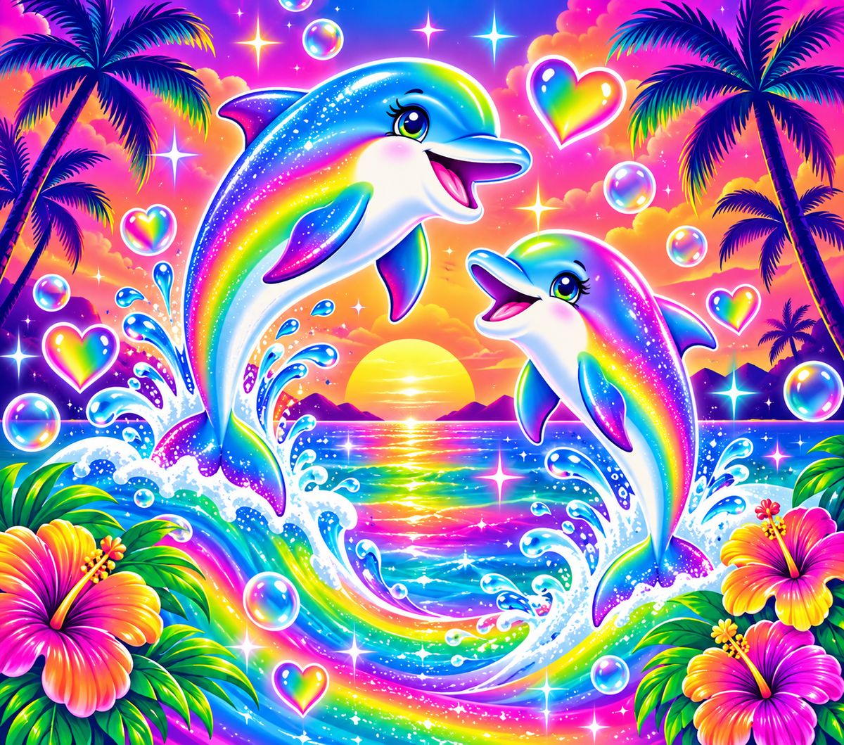 Lisa Frank Dolphins Tumbler Wrap – Digital Download PNG