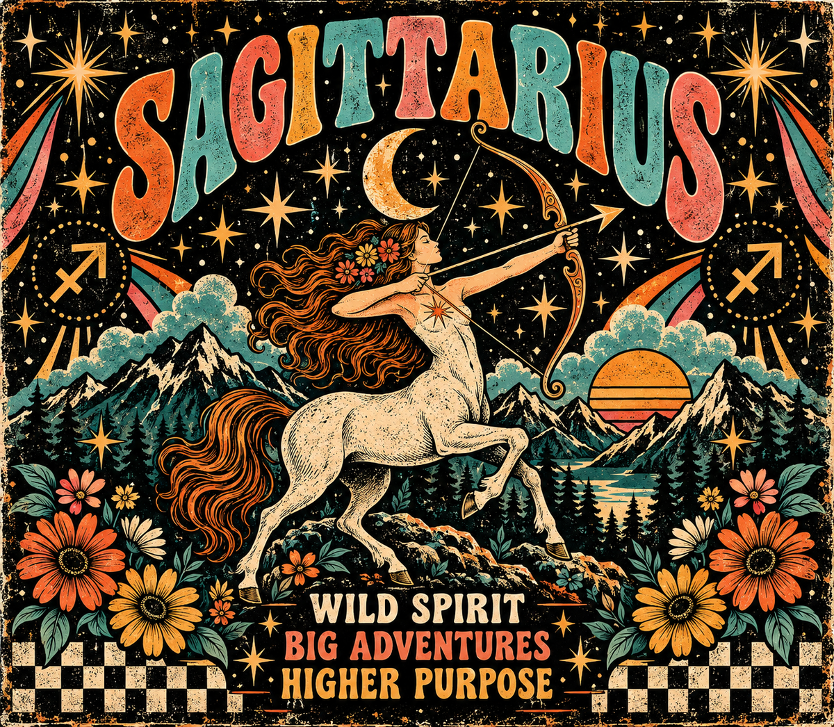 Wild Spirit Sagittarius Zodiac Tumbler Wrap Sublimation Design – Digital Download PNG