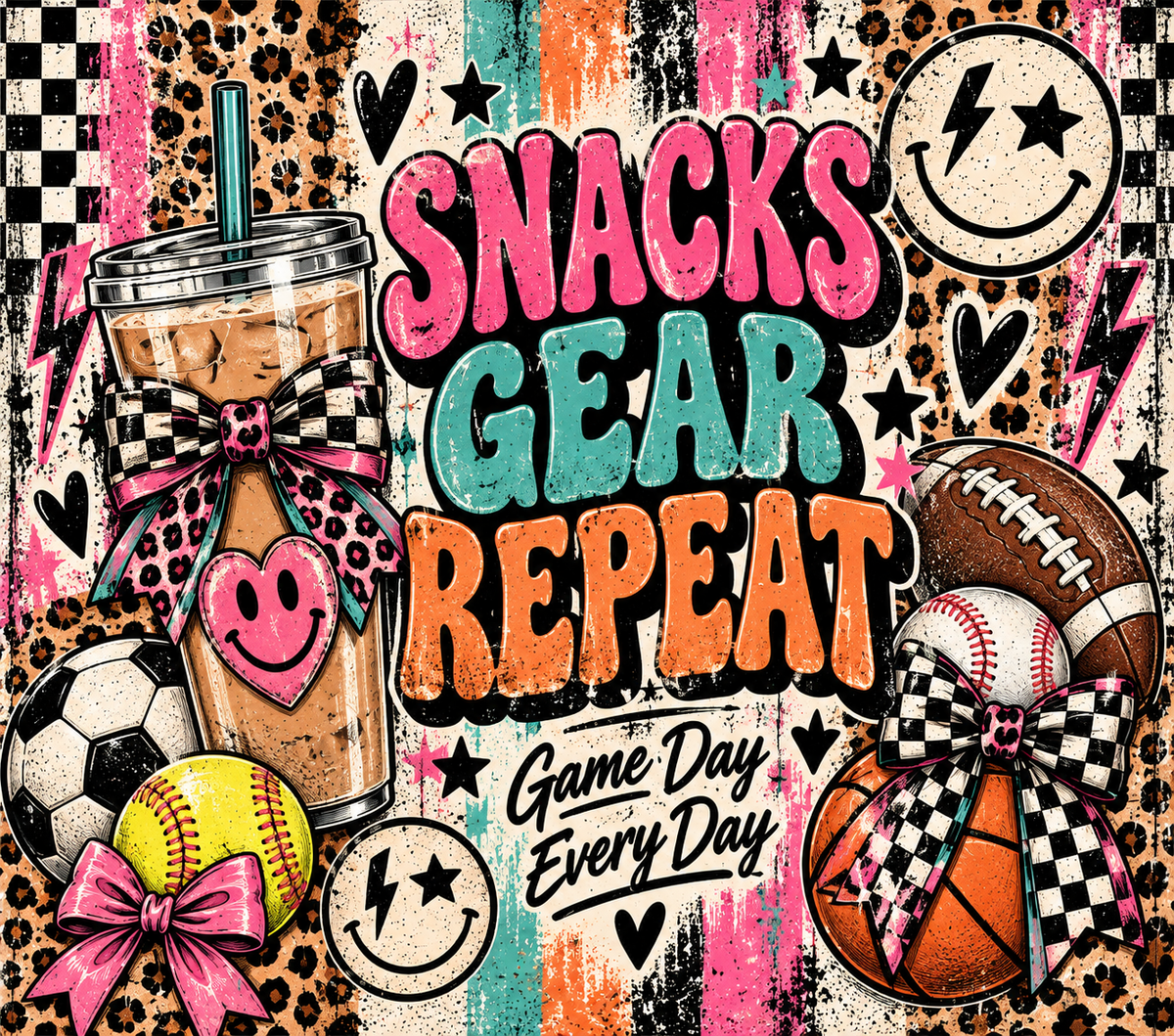 Snacks Gear Repeat Football Tumbler Wrap – Digital Download PNG