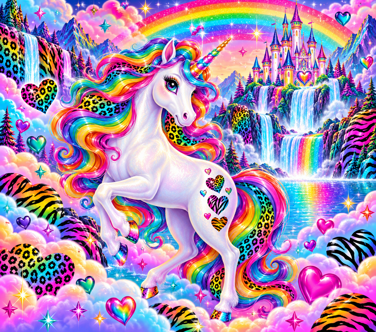 Lisa Frank Inspired Pretty Unicorn Rainbow Tumbler Wrap Sublimation Design – Digital Download PNG