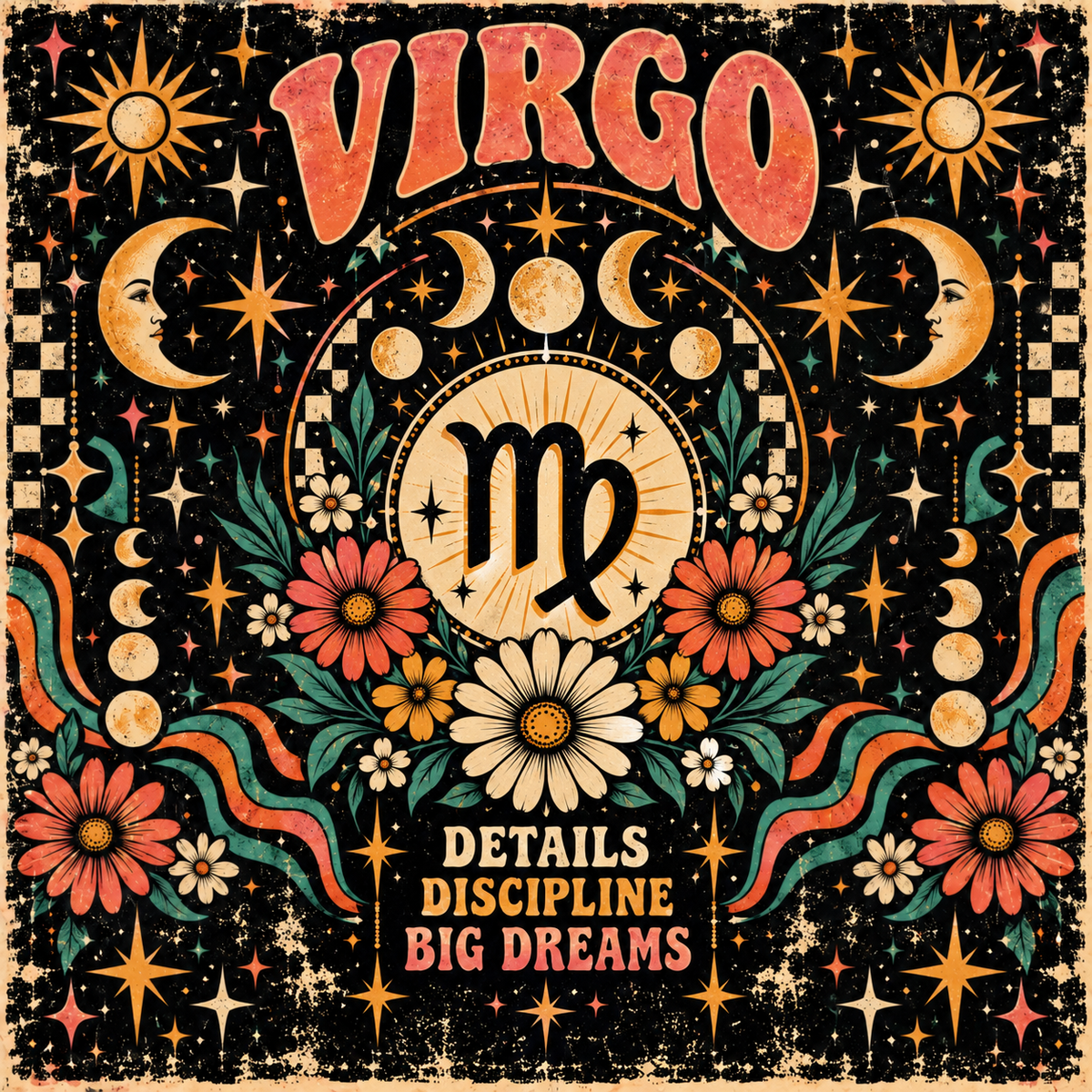 Virgo Big Dreams Zodiac Tumbler Wrap Sublimation Design – Digital Download PNG